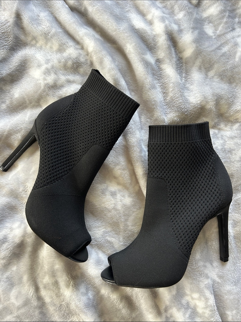 Women's Black Knit Peep-Toe Ankle Booties